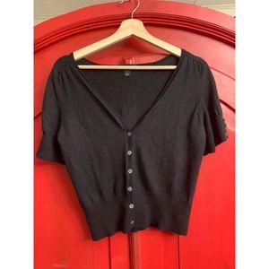 Banana Republic L Silk Cashmere Black Shrug Button Up Sweater Closet Staple EUC